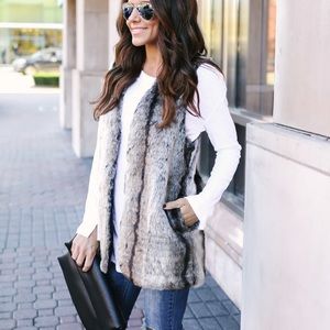 Faux Fur Vest Grey Brown